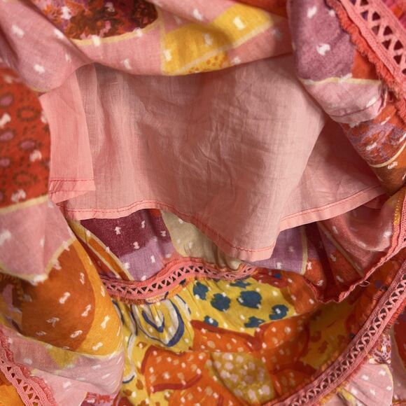 Farm Rio Dress Womens Large Red Orange Patchwork Twirl Boho Ruffle Peasant Loud - Picture 6 of 16